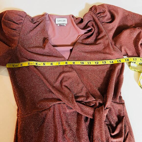 Saylor Deb Glittery Short Sleeve Side Tie Dress Size S Small - Picture 6 of 8